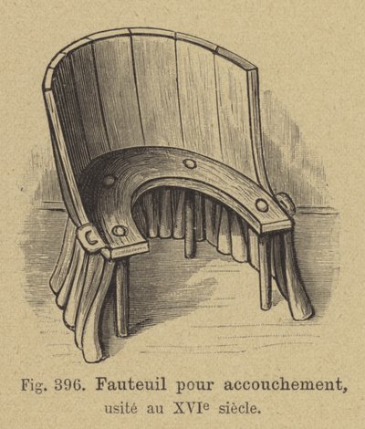 Silla de parto utilizada en el Siglo XVI de German School